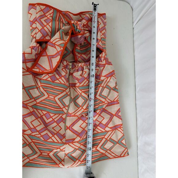 Judith March Mini Dress Retro Strapless Bow 70's Geometric Orange Women's Large - Picture 8 of 8